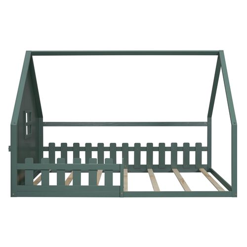 Lit Cabane 140x200cm Avec Sommier à Lattes Et Barrières Vert