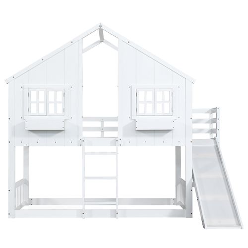 Lit Mezzanine Cabane 90x200cm Avec Toboggan Et Échelle Blanc