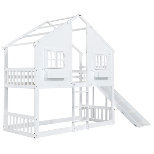 Lit Mezzanine Cabane 90x200cm Avec Toboggan Et Échelle Blanc