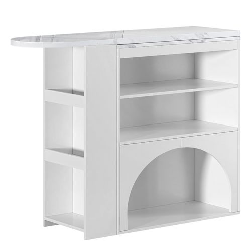 Bureau Angle Avec Un Bureau Rétractable Rotatif à 360° Et Un Support De Stockage Multicouche Blanc
