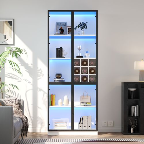 Vitrine Avec 2 Portes, Cave à Vin Et LED Blanc