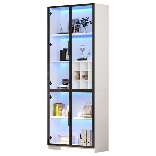 Vitrine Avec 2 Portes, Cave à Vin Et LED Blanc