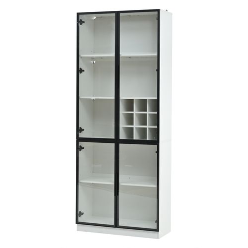 Vitrine Avec 2 Portes, Cave à Vin Et LED Blanc