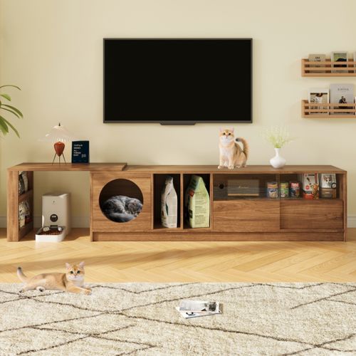 Meuble TV Avec 2 Portes Coulissantes Et Un Plateau Pivotant Marron