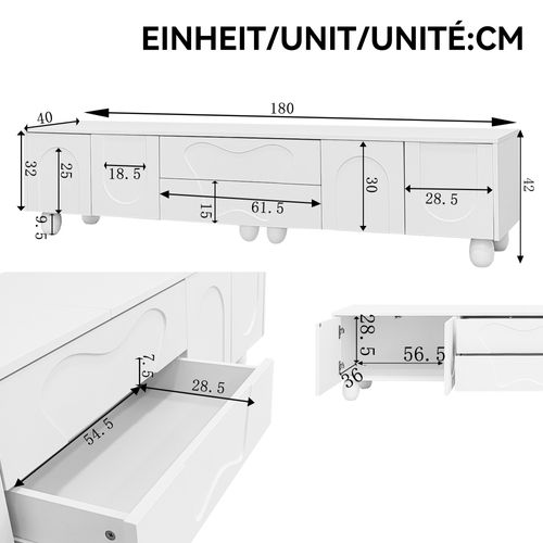 Meuble TV Avec 4 Portes Et 2 Tiroirs Blanc