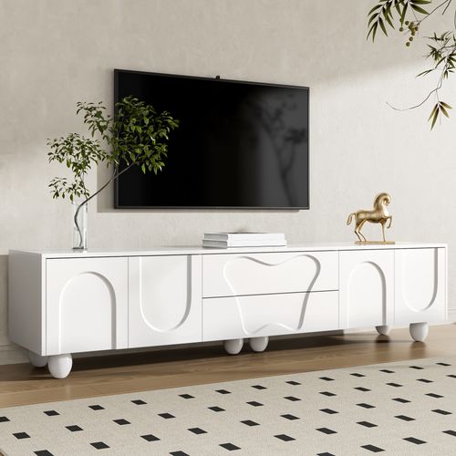 Meuble TV Avec 4 Portes Et 2 Tiroirs Blanc
