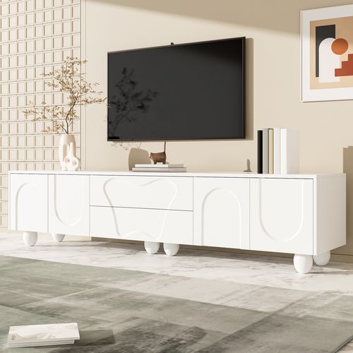 Meuble TV Avec 4 Portes Et 2 Tiroirs Blanc