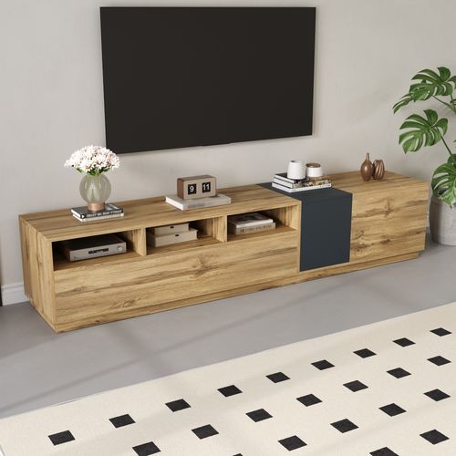 Meuble TV Avec 3 Portes Et 3 Niches Imitation Chêne