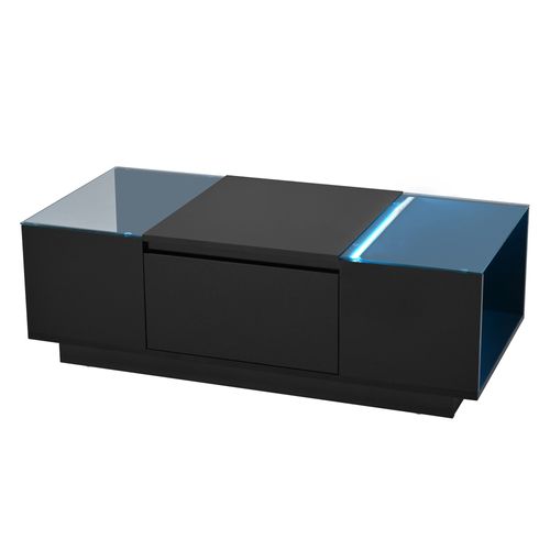 Table Basse Avec 2 Tiroirs Et LED Noir