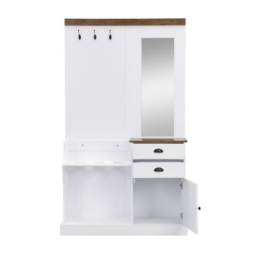 Vestiaire Avec 1 Porte, 2 Tiroirs, Miroir, Crochets Et Porte-parapluies Blanc