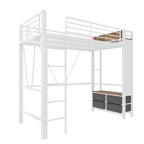 Lit Mezzanine 90x200cm Avec LED, USB, Étagère Et Portant En Métal Blanc