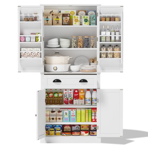 Buffet De Cuisine Avec 1 Tiroir Et 4 Portes Blanc