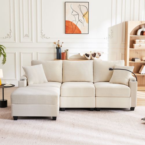 Canapé D'angle Convertible Méridienne Réversible Beige