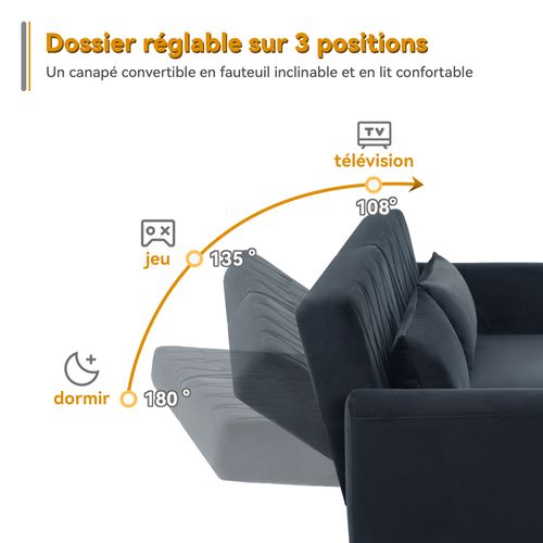 Canapé 2 Places Convertible Velours Noir