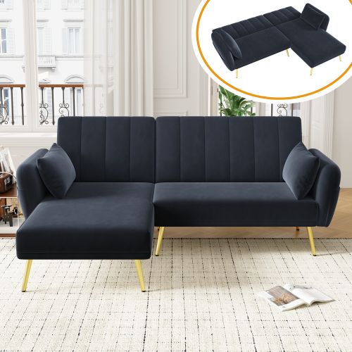 Canapé D'angle Convertible Méridienne Réversible Velours Noir