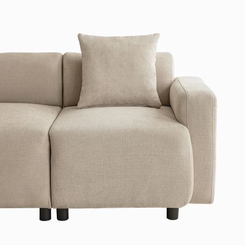 Canapé Fixe 3 Places Avec 2 Coussins Beige