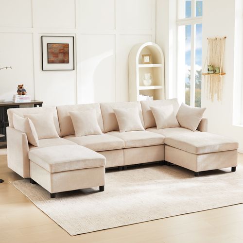 Canapé D'angle Convertible Méridienne Réversible Beige