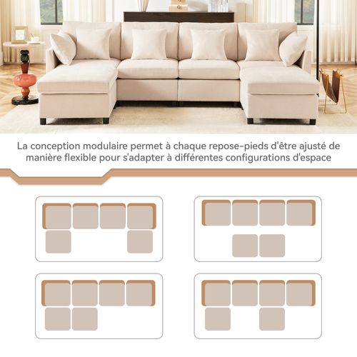 Canapé D'angle Convertible Méridienne Réversible Beige