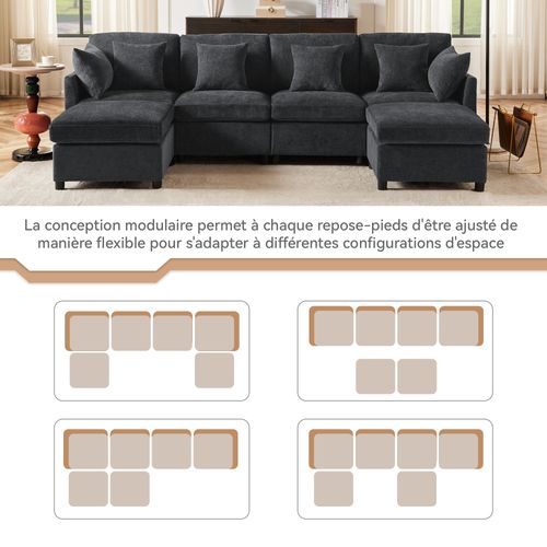 Canapé D'angle Convertible Méridienne Réversible Gris Foncé