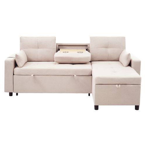 Canapé D'angle Convertible Avec Méridienne Réversible Et Espace De Rangement Lin Beige