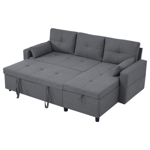 Canapé D'angle Convertible Avec Méridienne Réversible Et Espace De Rangement Lin Gris