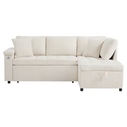 Canapé D'angle Convertible Avec Méridienne Réversible Et Espace De Rangement Lin Beige