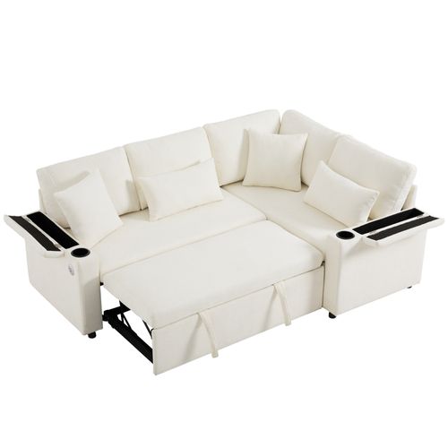 Canapé D'angle Convertible Méridienne Réversible Beige