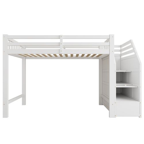 Lit Mezzanine 90 X 200cmavec Escalier De Rangement Blanc