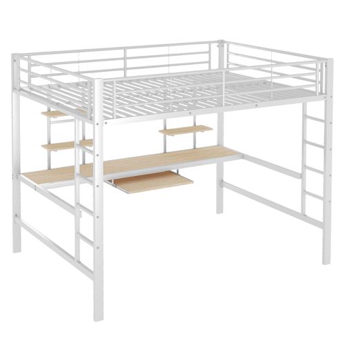 Lit Mezzanine 140 X 200cm Avec Bureau Et Étagère Blanc