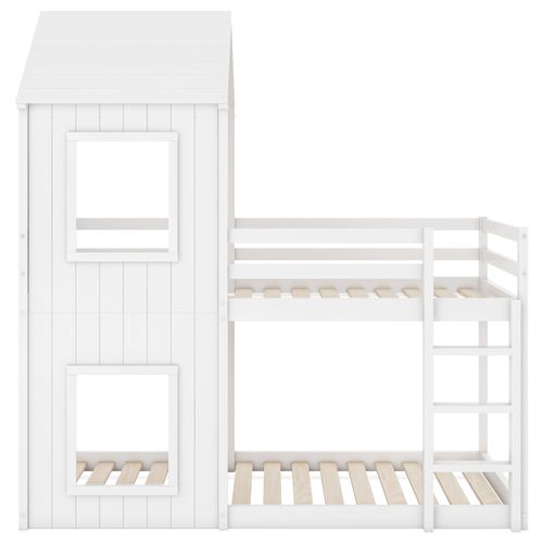 Lit Superposé Cabane 2 X 90 X 200cm Avec Sommier à Lattes Et Échelle Blanc