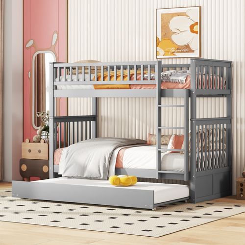 Lit Superposé 2 X 90 X 200cm Avec Lit Gigogne 90 X 190cm Gris