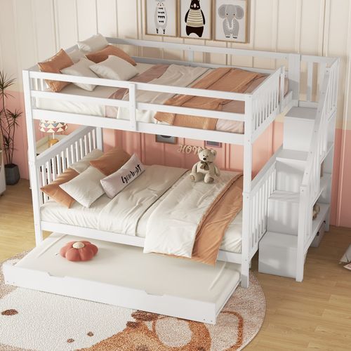 Lit Superposé 2 X 140 X 200cm Avec Lit Gigogne 90 X 190cm Blanc