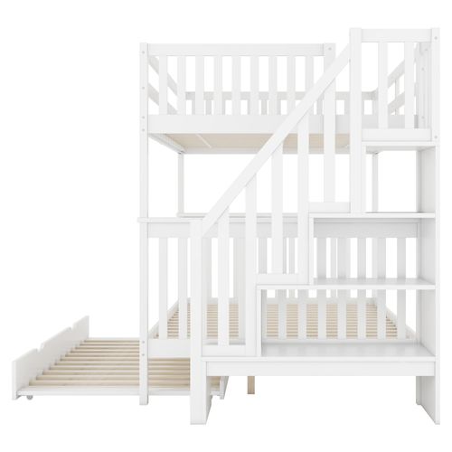 Lit Superposé 2 X 140 X 200cm Avec Lit Gigogne 90 X 190cm Blanc