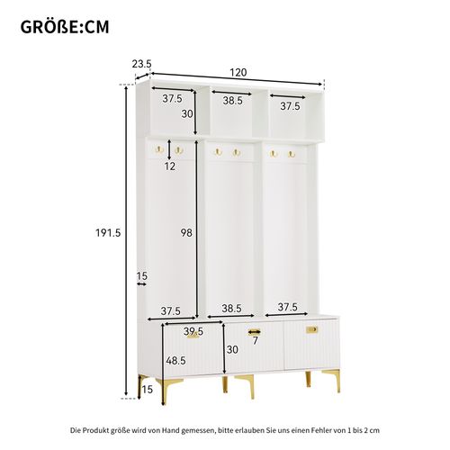 Vestiaire Avec 3 Portes, 6 Crochets Et Un Banc à Chaussures Blanc