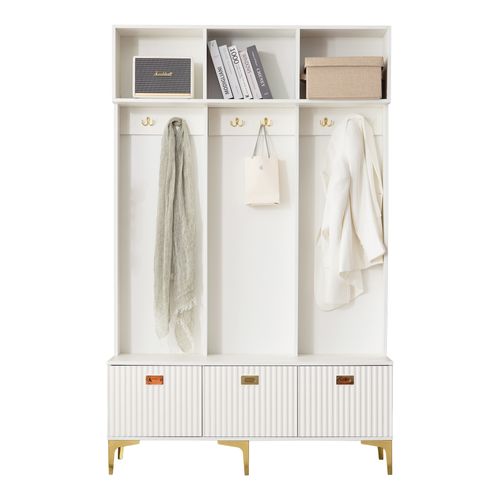 Vestiaire Avec 3 Portes, 6 Crochets Et Un Banc à Chaussures Blanc