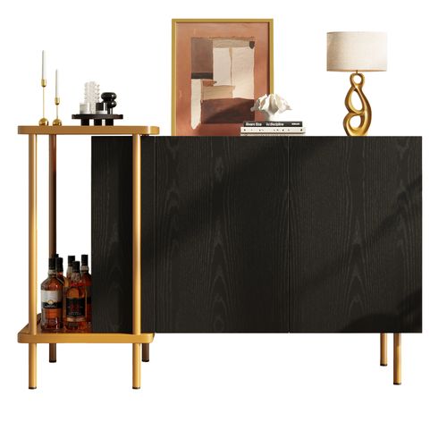 Buffet Avec 2 Portes Et 2 Compartiments Ouverts Noir