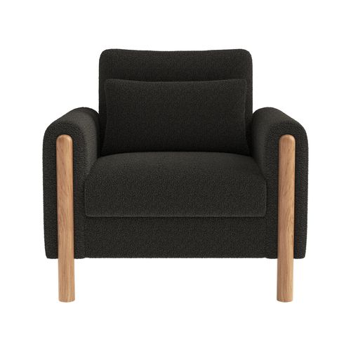 Fauteuil Avec Structure Et Pieds En Bois Massif, Avec Coussins En Velours Teddy Gris Foncé