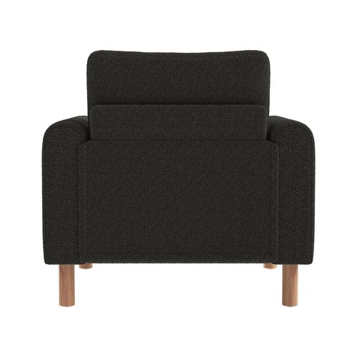 Fauteuil Avec Structure Et Pieds En Bois Massif, Avec Coussins En Velours Teddy Gris Foncé