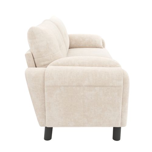 Canapé Fixe 2 Places Avec 2 Coussins Chenille Beige