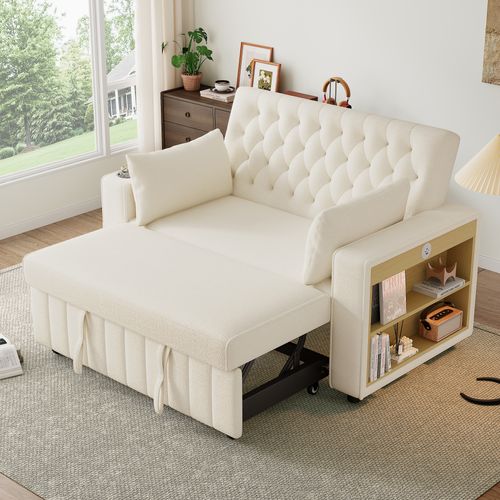 Canapé Convertible 2 Places Chenille Beige