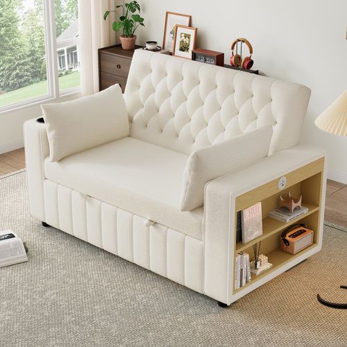Canapé Convertible 2 Places Chenille Beige