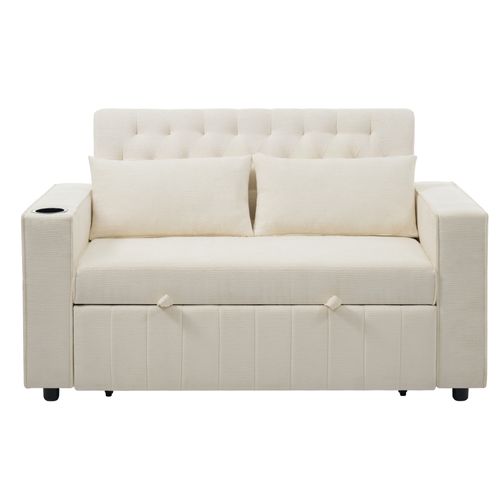 Canapé Convertible 2 Places Chenille Beige