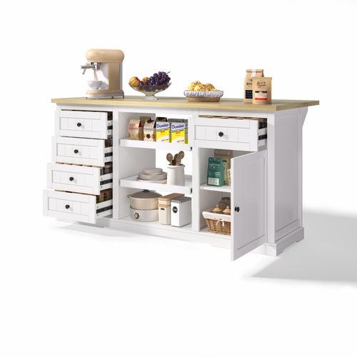 Ilot Central Cuisine Comptoir Avec 5 Tiroirs Et 1 Porte Blanc