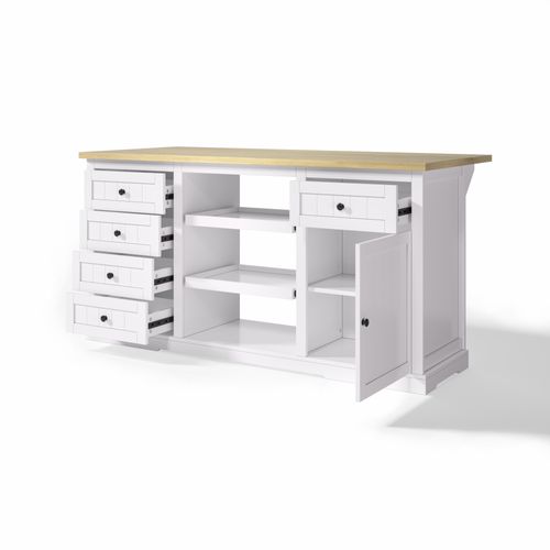 Ilot Central Cuisine Comptoir Avec 5 Tiroirs Et 1 Porte Blanc