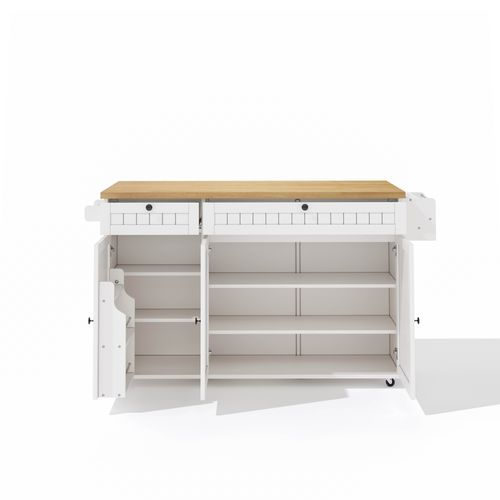 Ilot Central Cuisine Comptoir Avec 2 Tiroirs Et 3 Portes Blanc