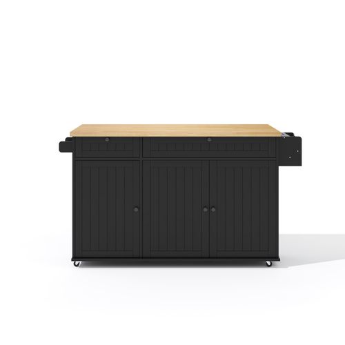 Ilot Central Cuisine Comptoir Avec 2 Tiroirs Et 3 Portes Noir