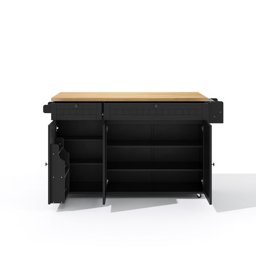 Ilot Central Cuisine Comptoir Avec 2 Tiroirs Et 3 Portes Noir