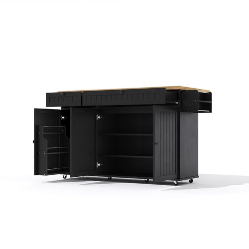 Ilot Central Cuisine Comptoir Avec 2 Tiroirs Et 3 Portes Noir