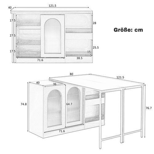 Ilot Central Cuisine Comptoir Avec Table Rotative Et Rétractable à 360° Et Portes Coulissantes Blanc