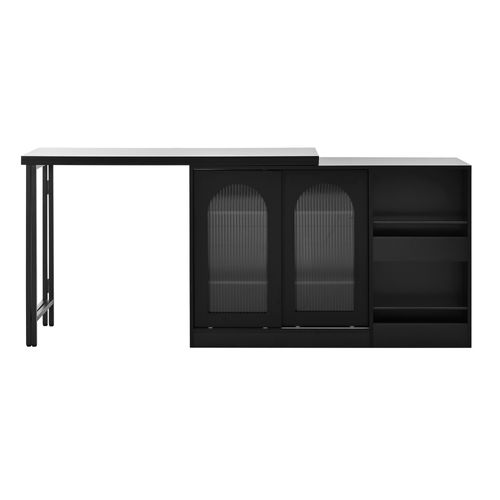 Ilot Central Cuisine Comptoir Avec Table Rotative Et Rétractable à 360° Et Portes Coulissantes Noir